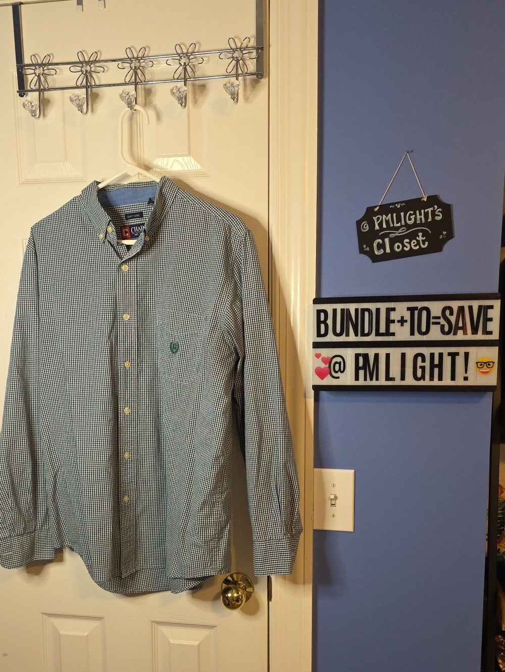 Chaps Green White Check Button-Down Shirt XL
